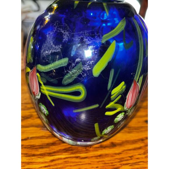 Arthur Kusak Hand Blown Glass Vase Millifiori Floral No Chips Cracks Heavy 5” - Picture 4 of 8